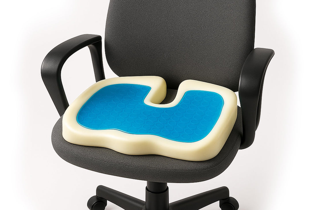 Gel Memory Foam Chair Cushion – Instant Relief from Long Sitting Pain – Upgraded Fistula Design by Max Comfort, Navy
