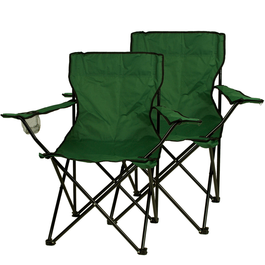 Nexos Trading Set of 2 Fishing Chairs, Fishing Chairs, Folding Chairs, Camping Chairs, Folding Chair with Armrests and Drink Holder, Practical Robust Light Dark Green
