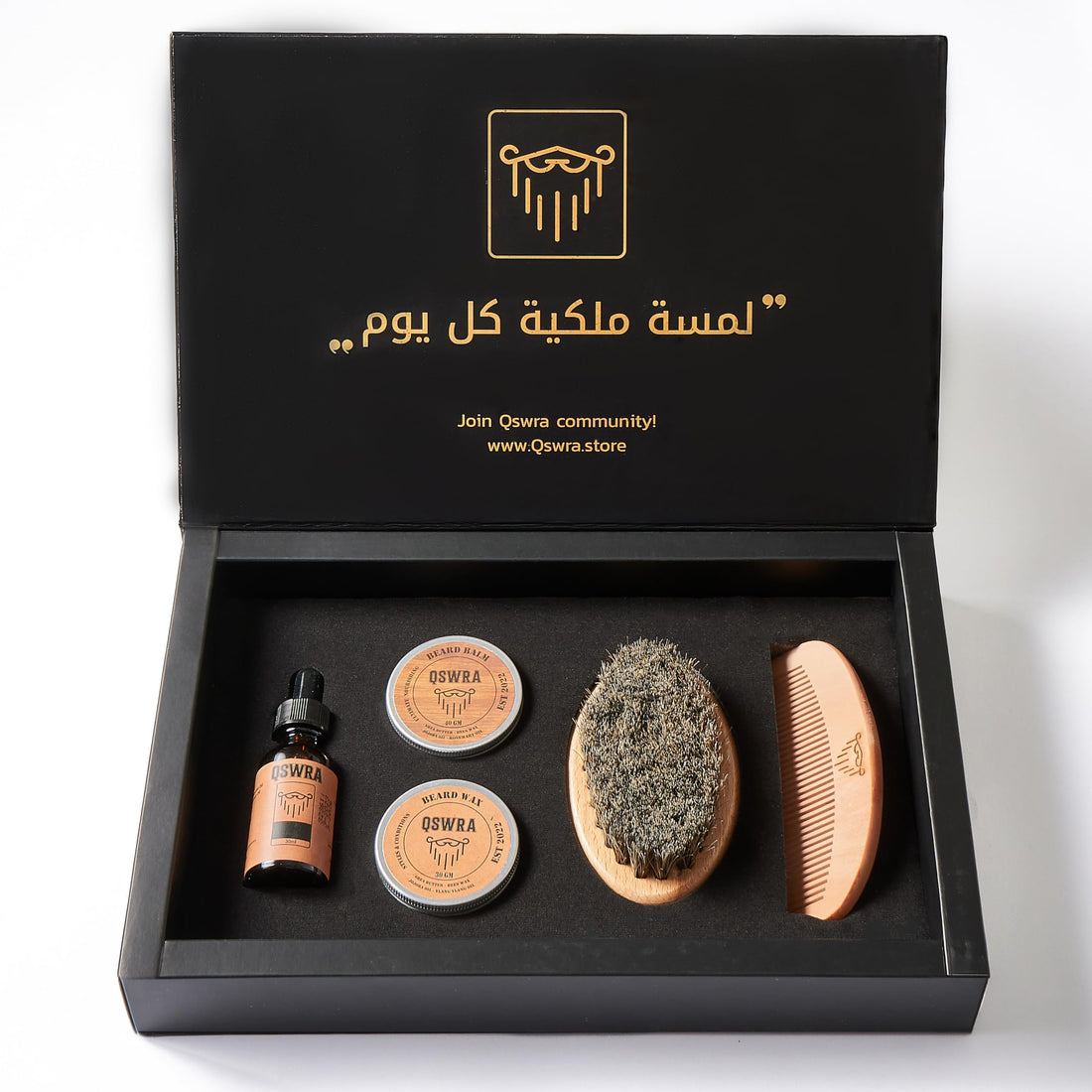 QSWRA Ultimate Beard Kit - Premium Grooming Set with Beard Oil, Balm, Wax, Comb & Brush for Men