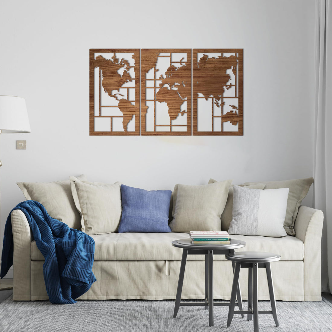 Home Gallery Wood World Map Wood Wall Art - Set of 3 Each 60x30 Brown