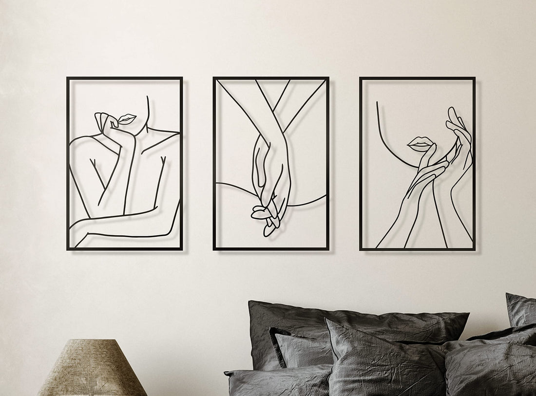 Vivegate Black Minimalist Female Body Single Line Metal Wall Art Decor - 18"X12" 3 Packs Black Women Body Abstract Minimalist Line Wall Signs for Hanging Bedroom Wall Decor