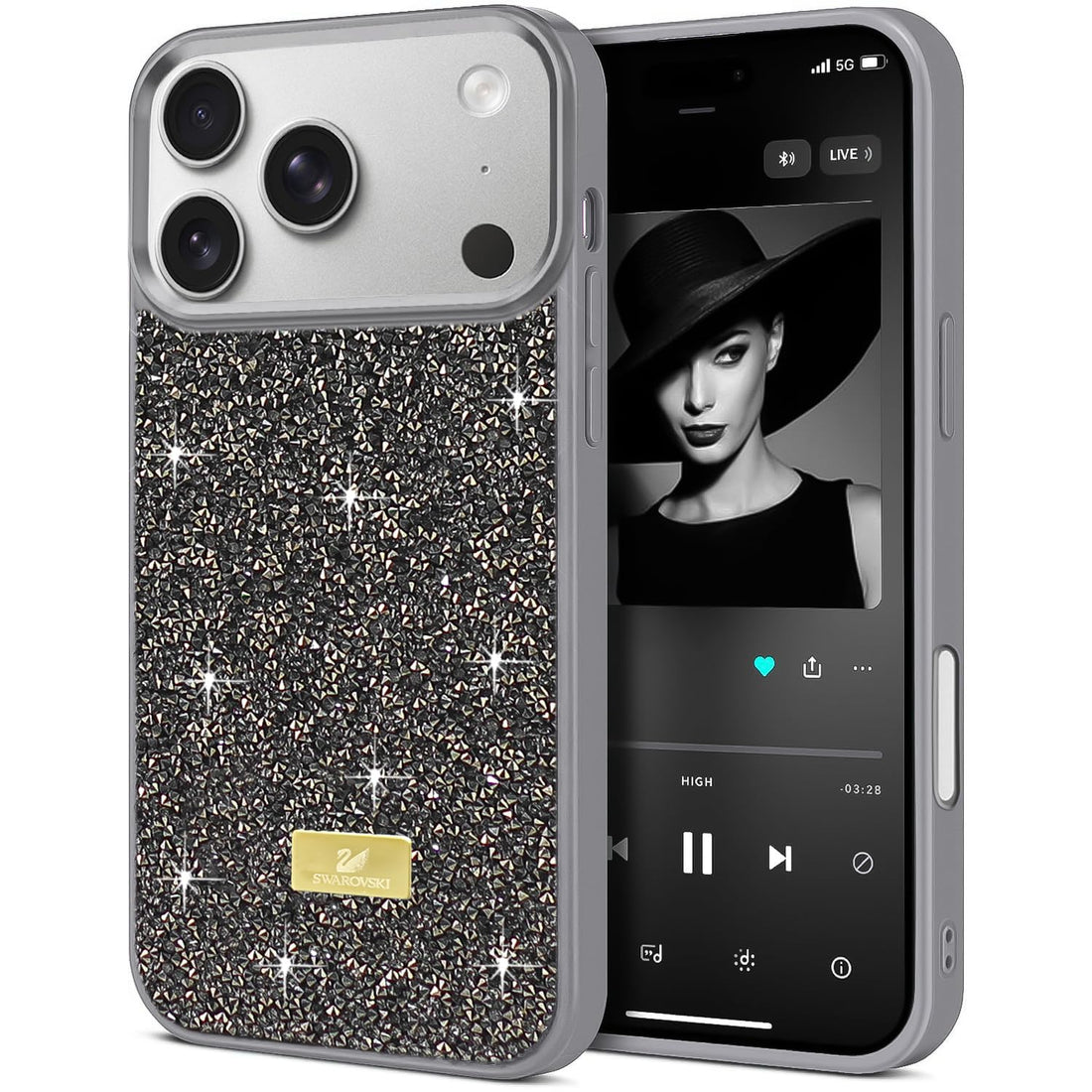 Dl3 Mobilak Case For iPhone 17 Pro Max 6.9-Inch Case Glitter, Sparkle Diamond Crystal Bling Case with Bling, Ultra Thin Lightweight Full Body Shockproof Anti-Scratch Protective Cover (Silver 2)
