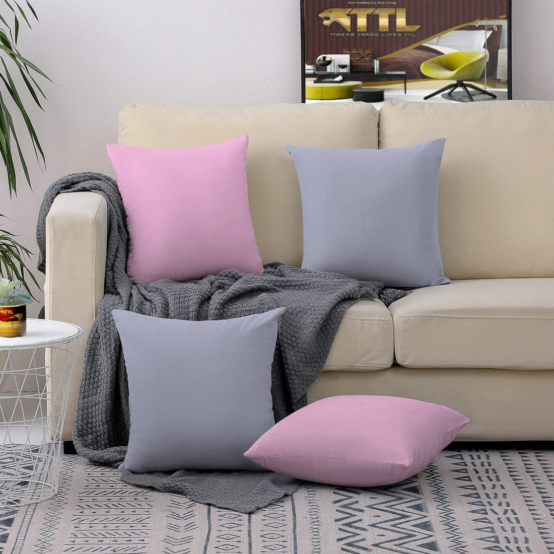 Tigers Trade Lines 4 Piece Cushion Cover Set of 2 Color Cushion Cover Without Insert (Grey, 50cmx50cm)