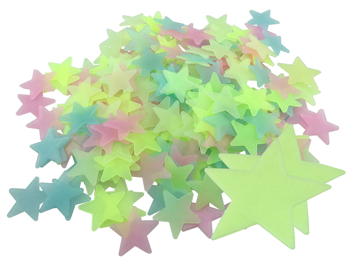 200PCS 1.2" Luminous Stars Glow in The Dark Fluorescent Noctilucent Plastic Wall Stickers Decals for Home Ceiling Wall Baby Kids Bedroom (Multi-Color)