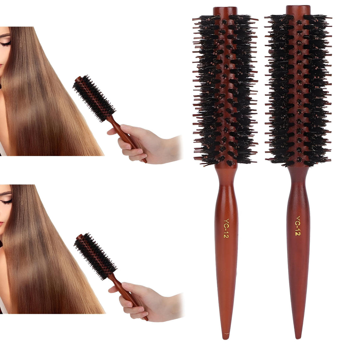 Curly Hair Brush - Get Perfect Hair Styling with the Round Wooden Brush that Eliminates Static Electricity, Fits All Hair Types, Straight or Curly, Adds a Touch of Shine.(2 Pack)