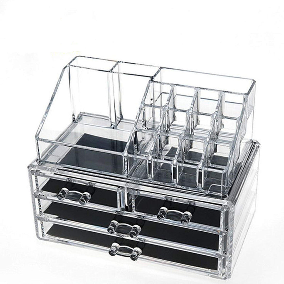 ECVV Clear Acrylic Cosmetic Organizer Makeup Holder Display Jewelry Storage Case 4 Drawer For Lipstick Liner Brush Holder Black