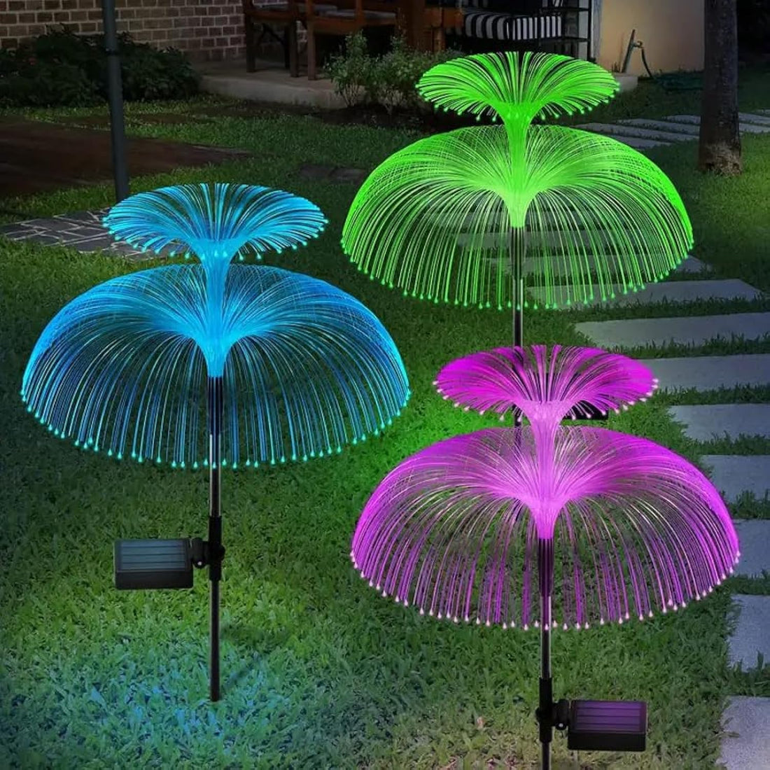 Solar Fountain Lights for Outdoor Garden, Pack of 2 Double Layer Jellyfish Lights, 7 Colors