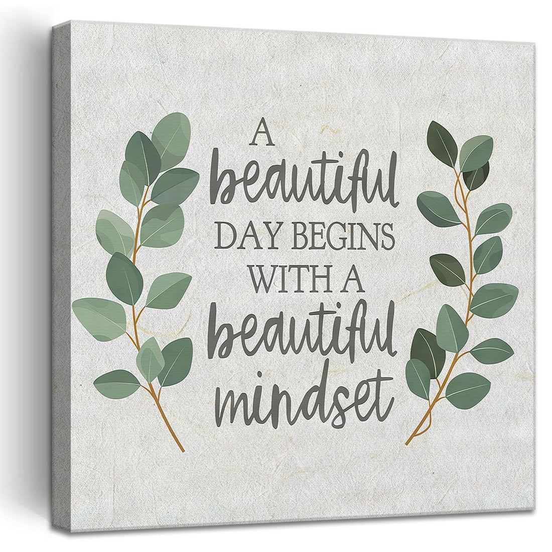 Framed Inspirational Wall Art Minimalist Floral Canvas Prints Positive Quotes Poster Pictures Wall Decor Light Green Botanical Eucalyptus Leaf Art Painting for Office Living Room Bedroom Decoration