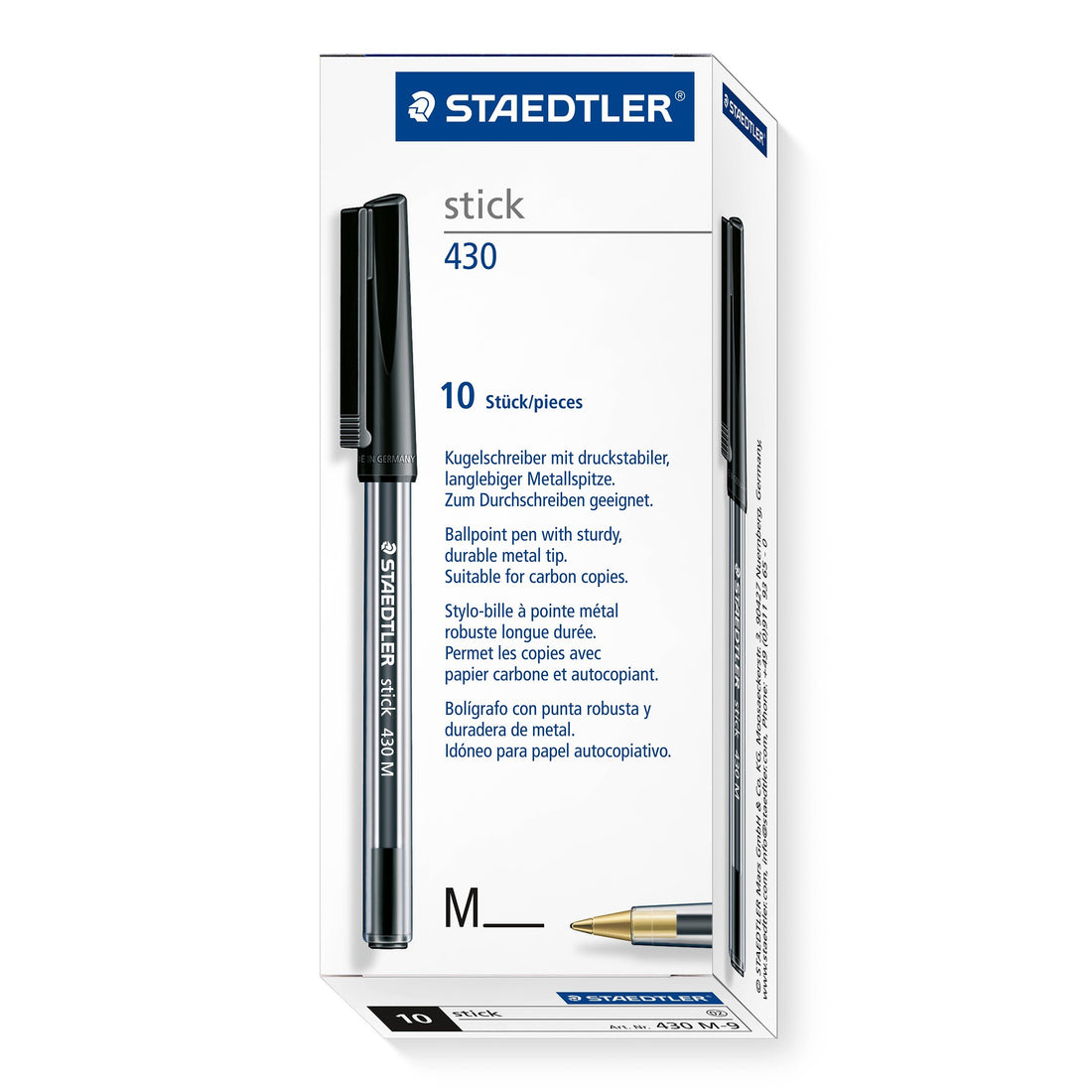 STAEDTLER Stick 430 M-9 Ballpoint Pen Medium - Black (Box of 10)