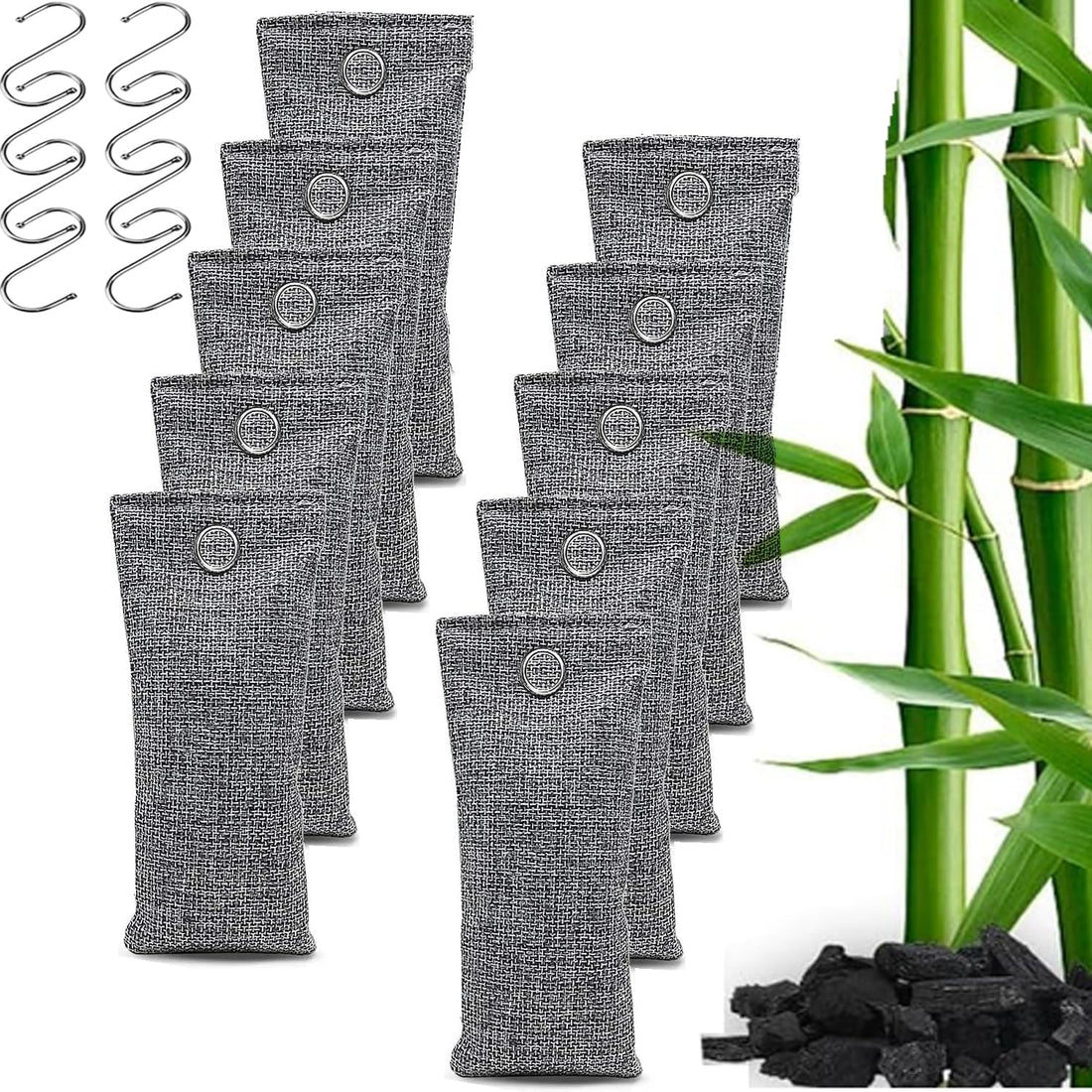 BOOM 10 Pack Activated Charcoal Deodorant, Bamboo Charcoal Air Purifier Bags, Natural Car Air Freshener, Powerful Deodorant, Shoe Deodorizer, Suitable for Home, Car, Wardrobe, Pets(75g Per Pack)