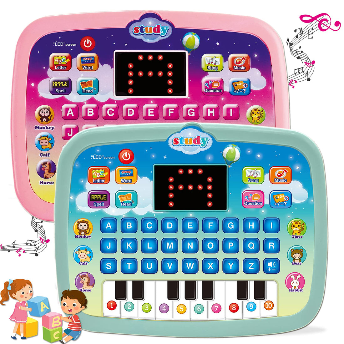 Kids tablet/toddler learning pad with led screen teach alphabet, numbers, word, music, math, early development interactive electronic toy for boys & girls 3 years+