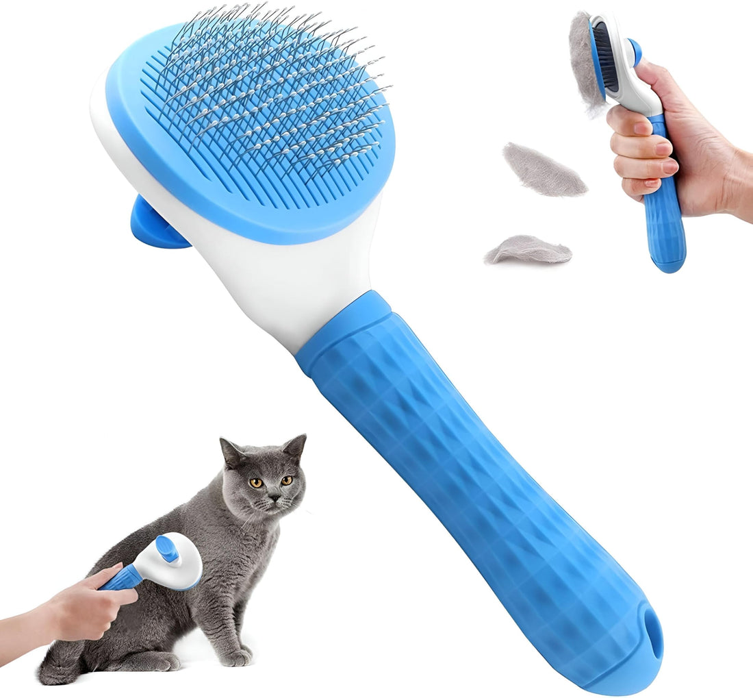 Pet Brush Detangling Cat Dog Hair Brush Self Cleaning Brush for Short and Long Hair, Suitable for Collecting Excess Hair and Gentle Massage, Get It Now from Al-Israa (Blue)