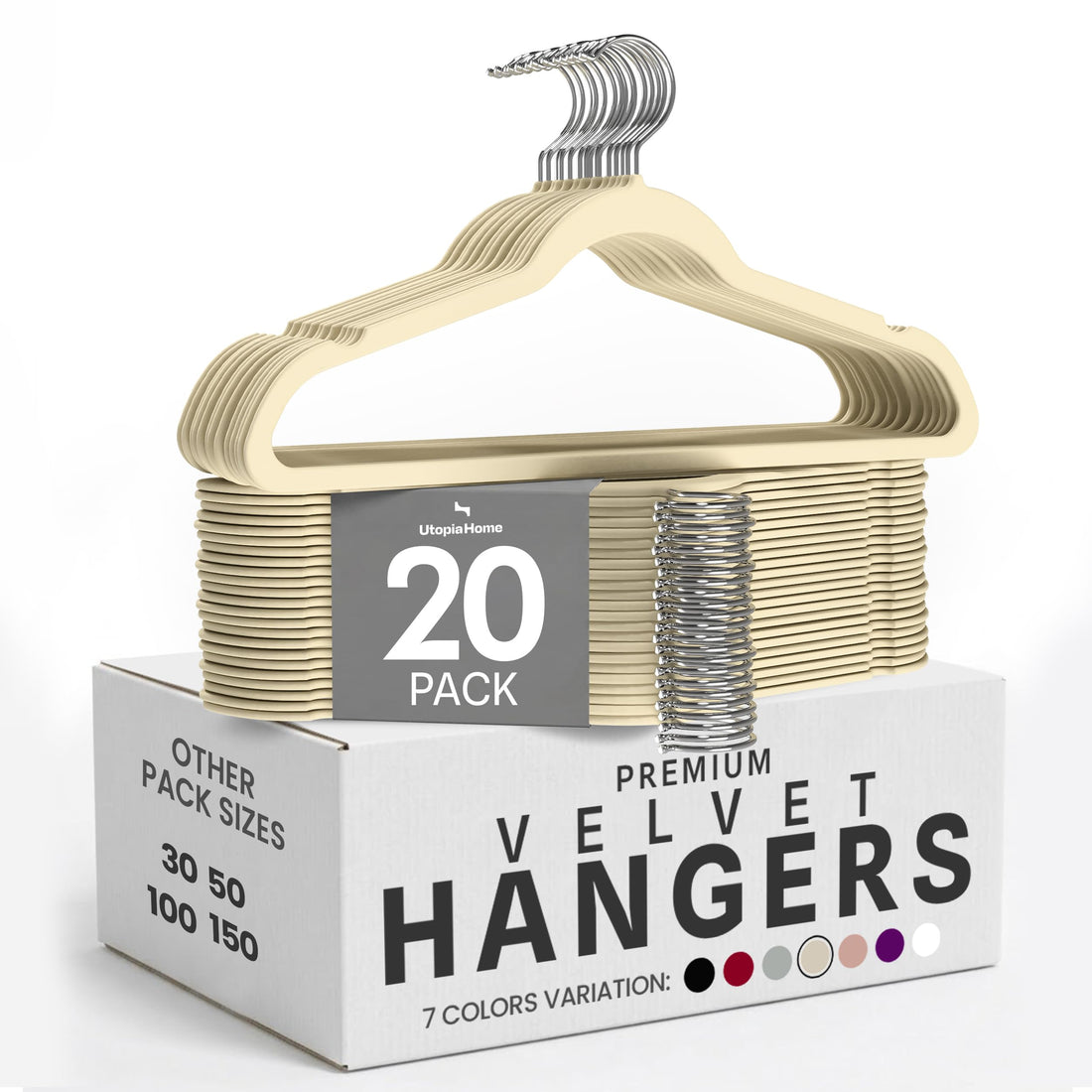 Utopia Home Premium Velvet Hangers 20 Pack - Non-Slip Clothes Hangers - Ivory Hangers - Suit Hangers with 360 Degree Rotatable Hook - Heavy Duty Coat Hangers