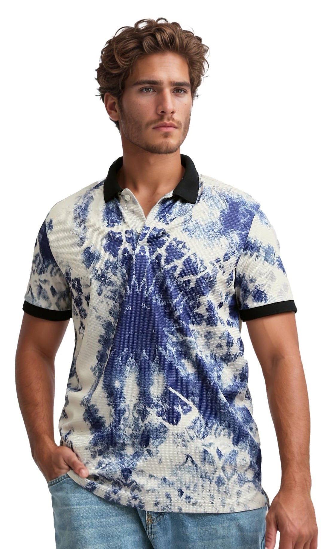 Ravin Mens Tye Dye Polo Shirt With Amazing Black Turn Down Coller - Multicolor Modern