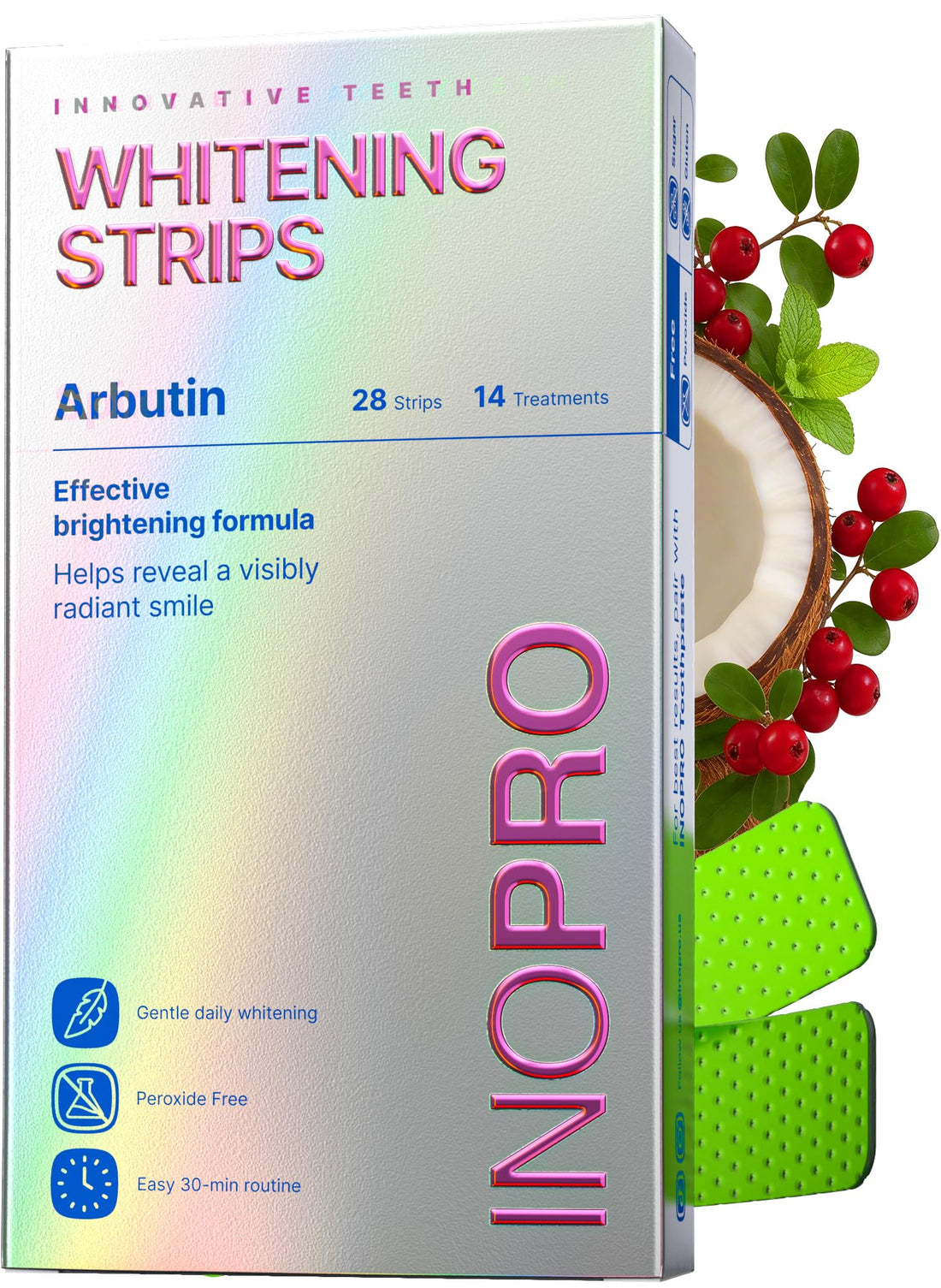 InoPro Teeth Whitening Strips 14 Treatments Kit - Teeth Whitener, Peroxide Free, Enamel Safe Green Whitestrips, Deep Stains Removal - Instant Teeth Whitening Without The Harm (28 Strips)