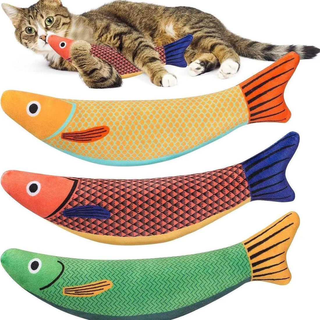 Cat Toys Saury Fish, 3 Pack, Catnip Crinkle Sound, Soft and Durable, Interactive Kitten Kicker for Indoor Kitty Exercise 25 cm for All Breeds
