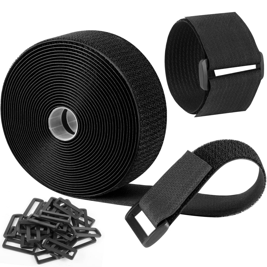 Bukela Adjustable Cable Straps, Velcro Cable Ties, 2''*16.4ft Hook and Loop Straps with 20 Buckles, Free Cut Self Securing Strap, Reusable Nylon Securing Cord Ties for Cable Organiser Storage