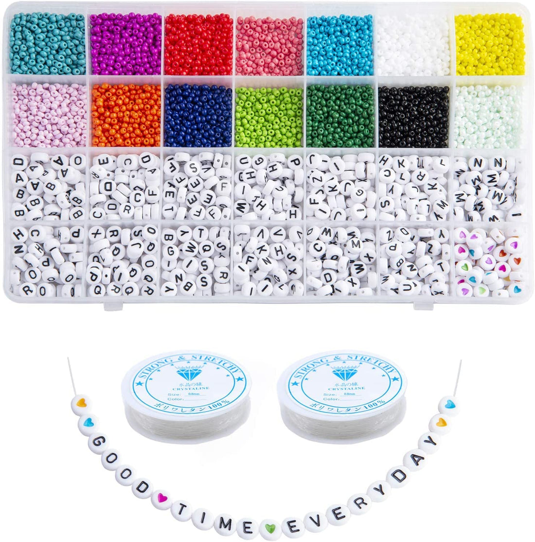 Mumoo Bear 5000Pcs Glass Seed Beads Kit Forjewelry Making 3Mm Small Pony Alphabet Letter Craft With Elastic String Cords For Bracelet Necklaces Earring Diy Crafting Supplies, Toy