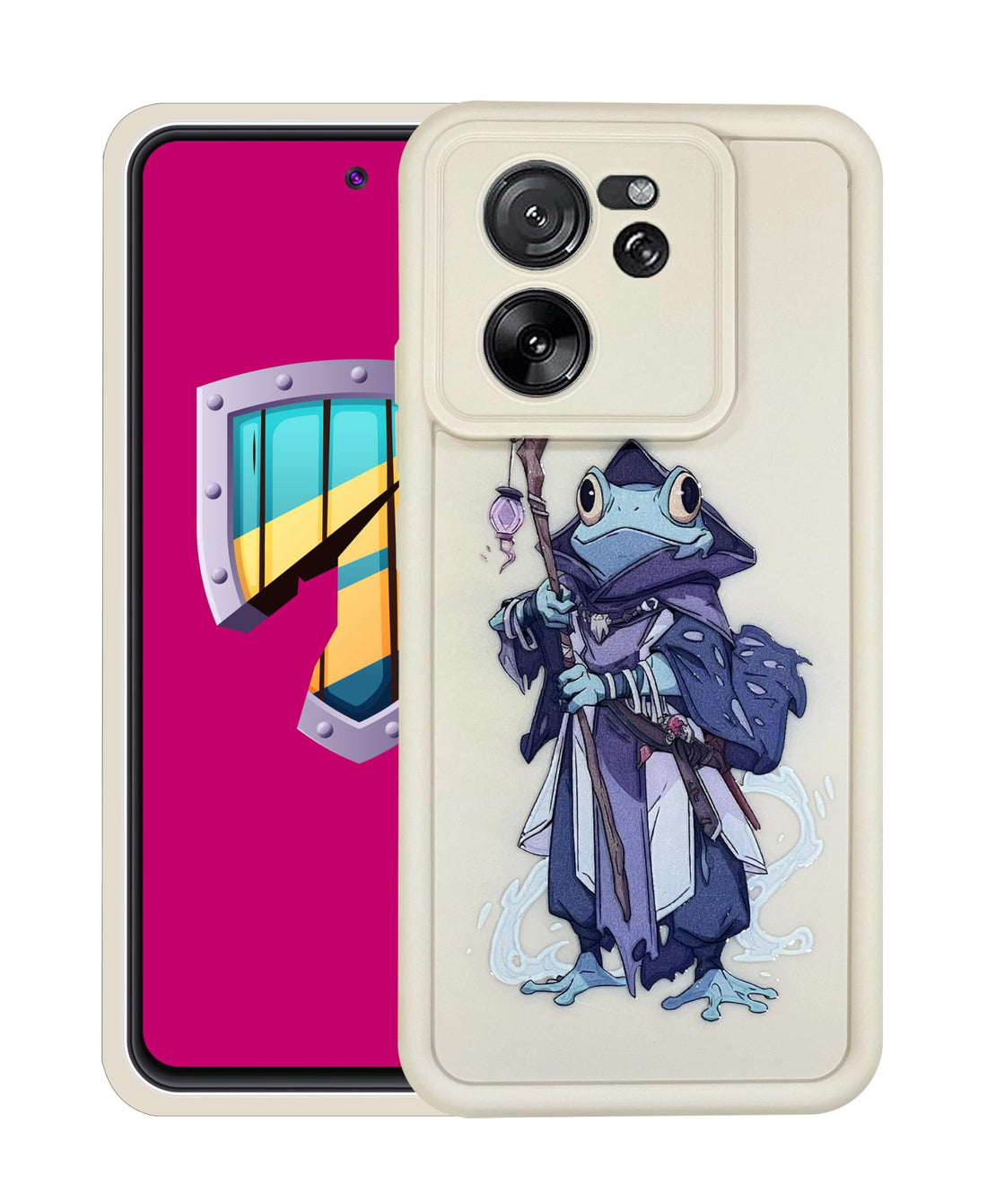 Silicon TPU Case Camera Protection with 3D Anime Prints For Xiaomi 13T / Xiaomi 13T Pro (Frog in Beige)
