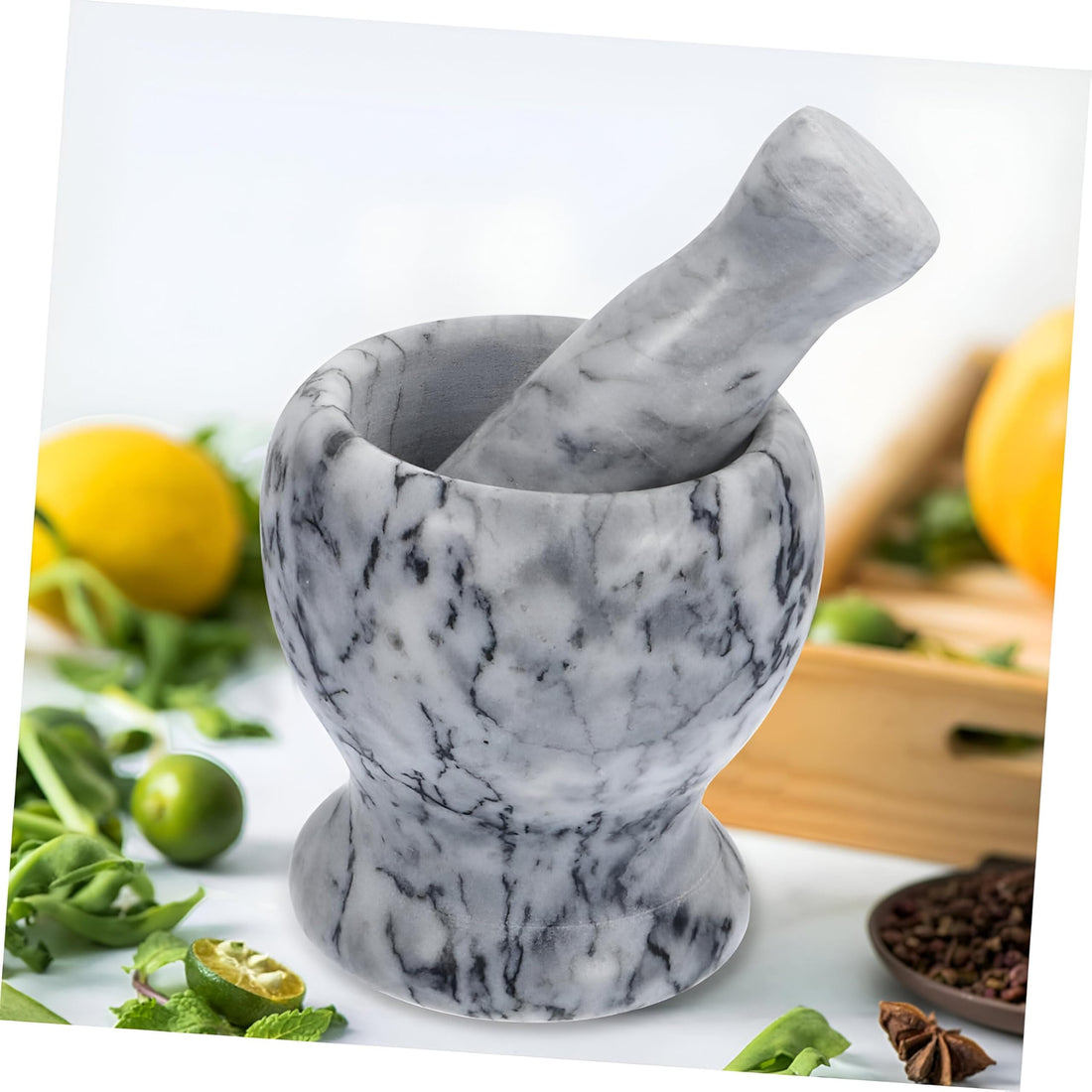 Natural Mortar and Pestle - Natural Marble Mortar and Pestle Set for Grinding Herbs, Spices, and Various Spices, Essential for Any Kitchen or Cooking Space (Shown, 1 Mortar and Pestle)