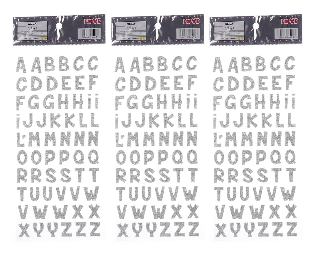 3A 3A-5118-Silver11 English Letters Plastic Sticker Set Of 3 Pieces For Kids - Silver 2240-3