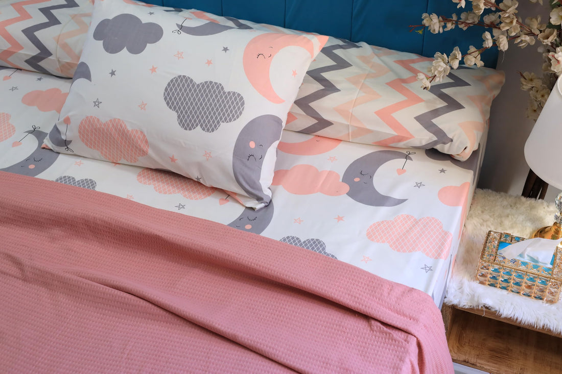 Golden Bed Large Bed Sheet Set 260 * 240 cm Elastic and Flat Cotton Amreya (Flat Bed Large, Cloud)
