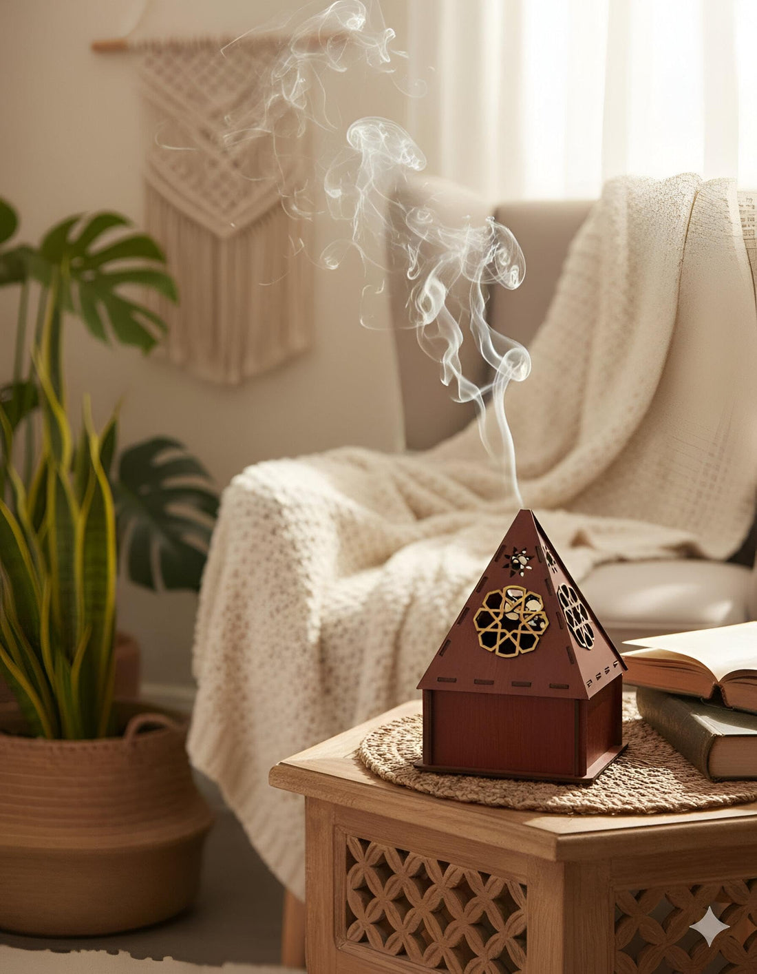 Pyramid-shaped wooden incense burner - A sturdy, heat-resistant wooden incense burner with an elegant pyramid design and polished finish that adds a touch of luxury. Ideal for everyday use at home or