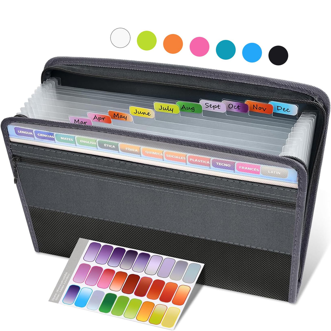 Sooez Accordion File Organizer with Safe Zipper, 12 Pocket Expanding File Folder with Front Pencil Pouch, Portable Monthly Paper Bill Tax Receipt Organizer, School Office Supplies, Letter Size, Grey