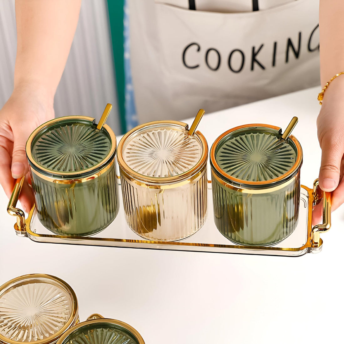 Kitchen Spice Set - Acrylic 3-Piece Spice Box with Lids, High-Quality Spoons, and Transparent Plastic Containers for Storing Salt, Sugar, and Spices (11, الوان)
