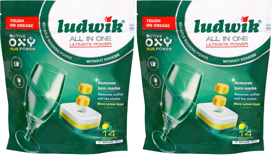 Ludwik All-In-One Lemon Dishwasher Tablets 14-Pieces (Pack of 2)