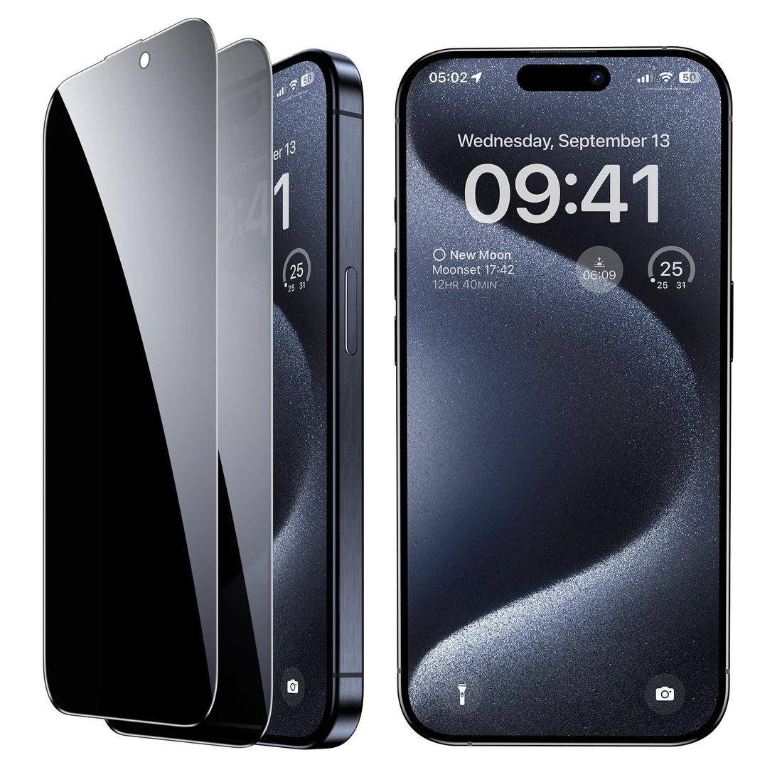 Pack of 2 Privacy Screen for iPhone 15 Pro for Tempered Glass Anti-Spy Screen Protector, HD Privacy Film, 9H Hardness, Anti-Scratch, Bubble-Free