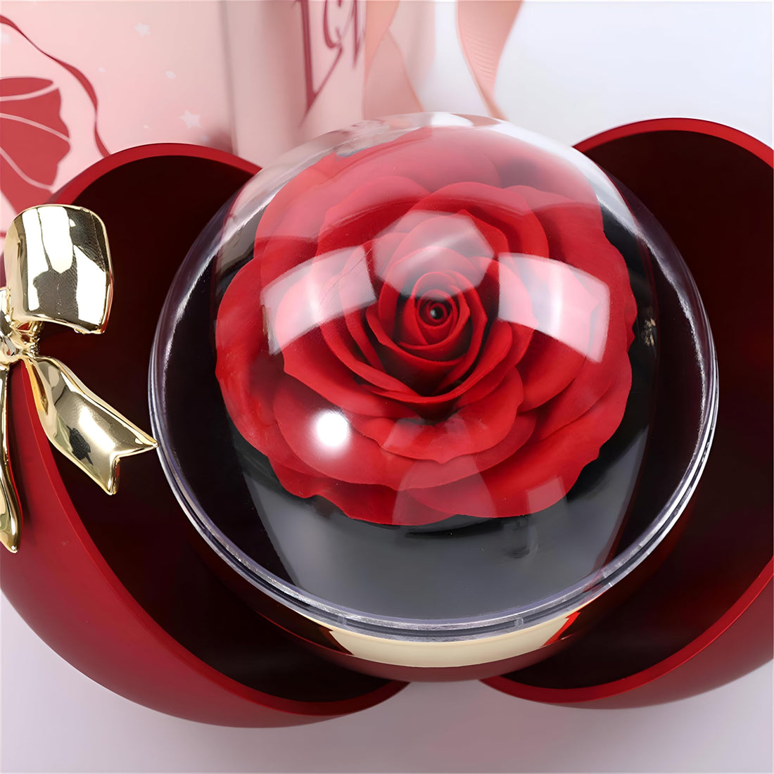 Jewelery container - elegant ball rings box box with luxury design in the form of a perfect rose for special moments and gift gifts (red)