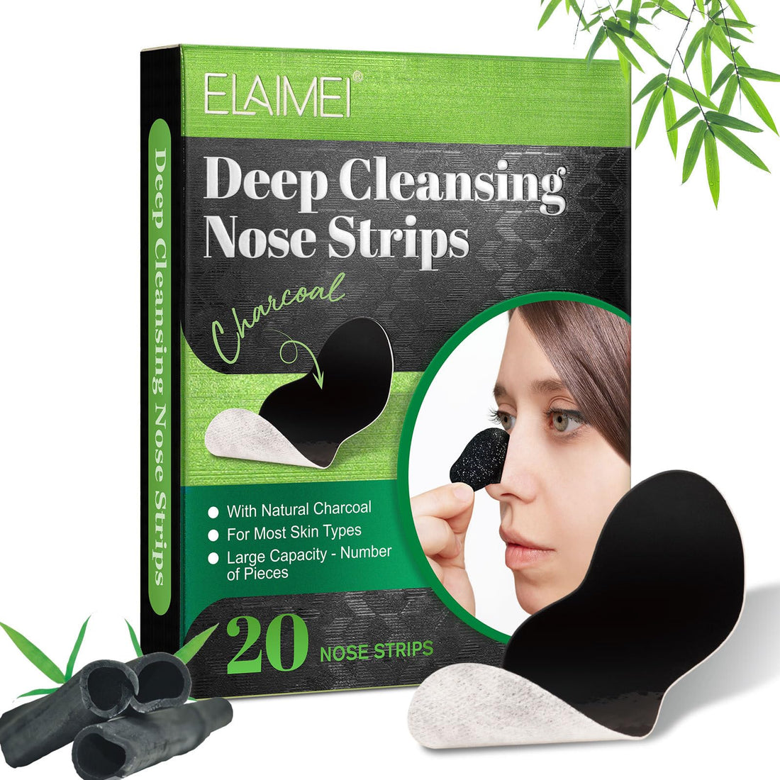 fashion mania Charcoal Blackhead Removal Nose Strips, Nose Blackhead Removal Deep Cleansing Pore Strips, Reduces Dirt in Pores (20 Sheets)