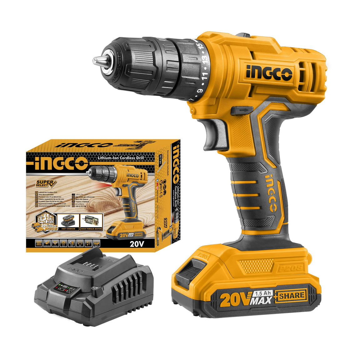 INGCO UCDLI20011 45nm 20v Drill Driver With Battery 15 Ah