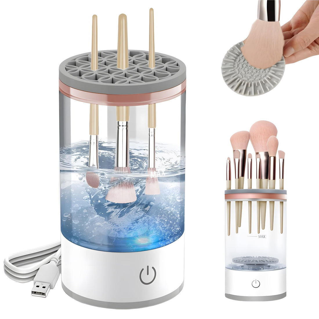 Electric Makeup Brush Cleaner Machine, Automatic Makeup Brush Cleaner with Brush Clean Mat, Automatic Spinning Make Up Brush Cleaner Cleanser Machine for All Size Makeup Brush.