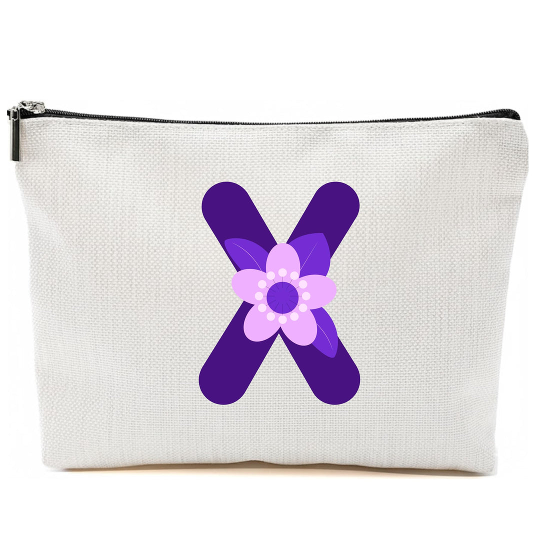 Personalized Initial Letter Makeup Bag, floral Initial Cosmetic Bag with Zipper Birthday Gifts for Women Girls, purple letter (X)