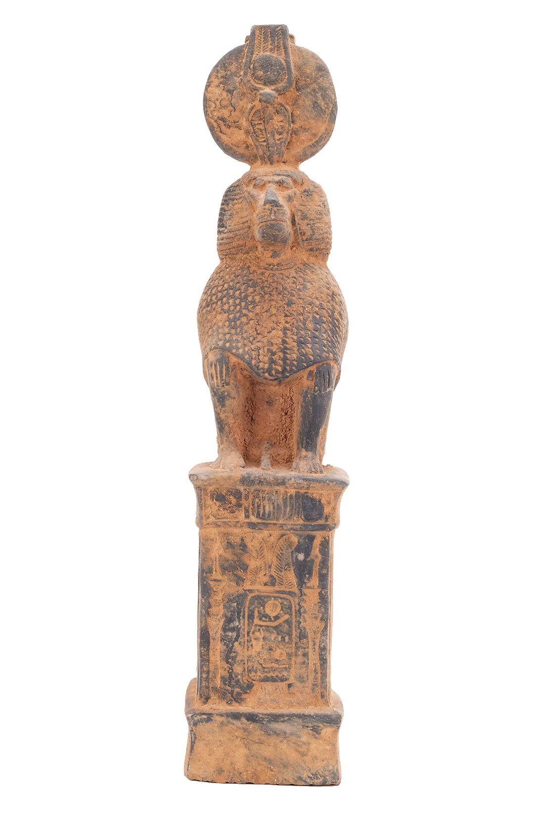 Statue of Tohoth as a seated Baboon wearing feathers. Tohoth was the god of wisdom, God of the moon and lord of the time made of heavy stone.