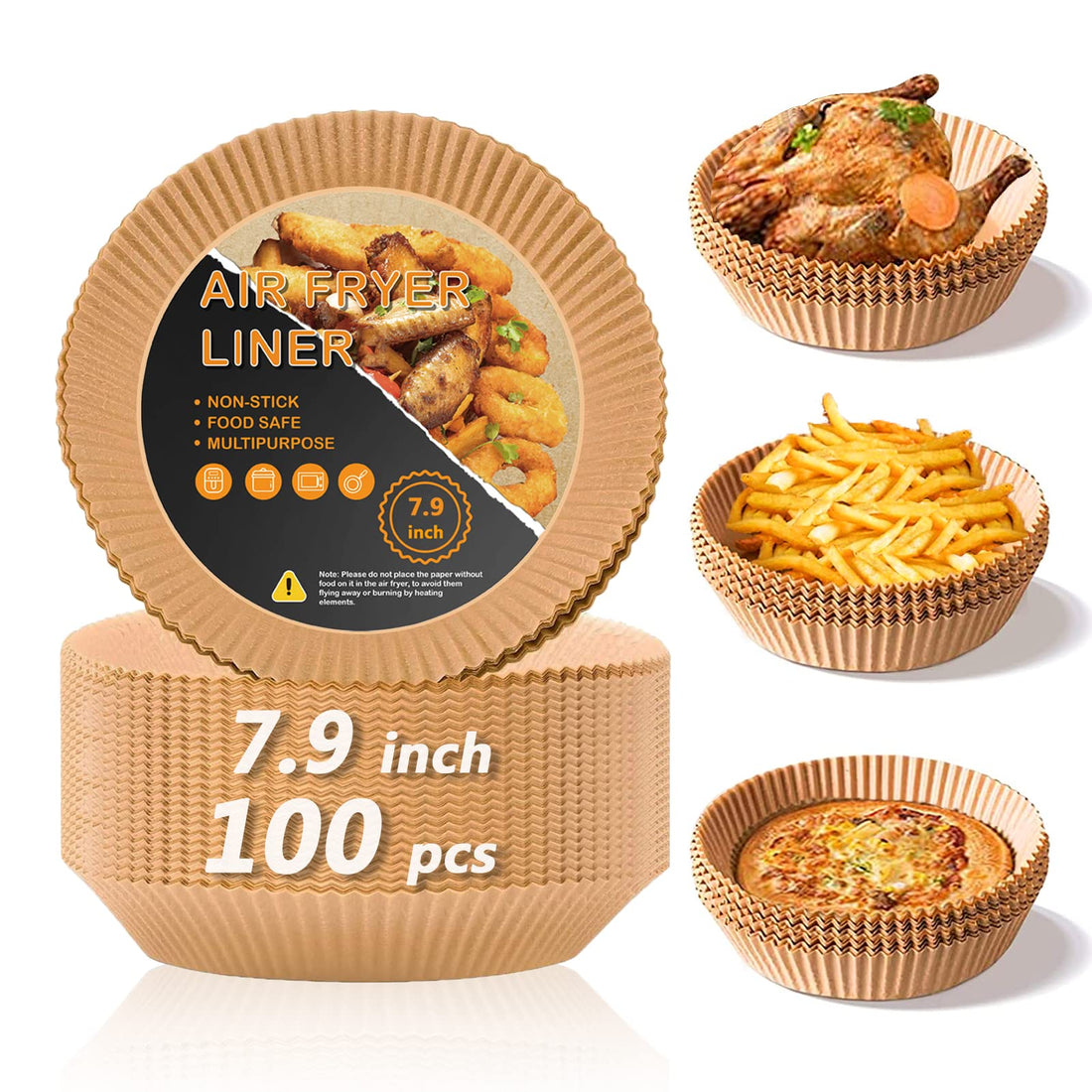Circle M Air Fryer Disposable Paper Liners – 100 pcs Non-Stick, Oil-Resistant, Food-Grade Parchment Paper for Roasting, Baking, and Microwave Use (20 cm)