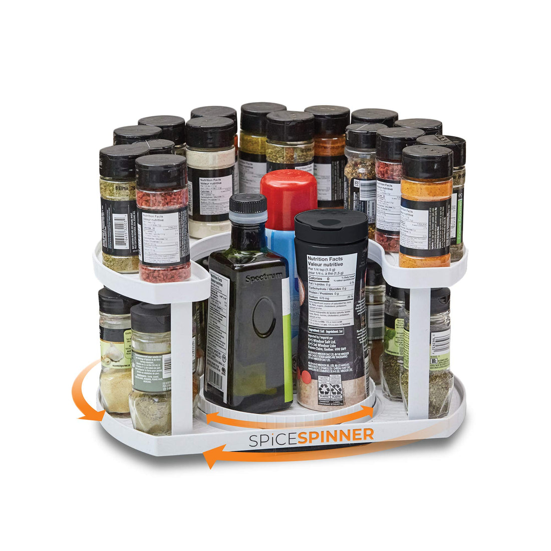 Allstar Innovations Spice spinner two-tiered spice organizer & holder that saves space, keeps everything neat, organized & within reach with dual spin turntables