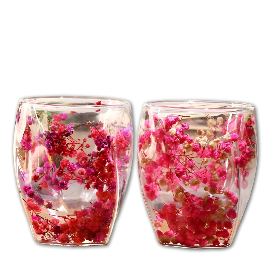 Glass Thermal Cup - Double Wall with Inner Dried Rose, Keep Hot Drinks up to 150℃, Cold Resistant to -12°, Practical Capacity 300ml (2 Pack)