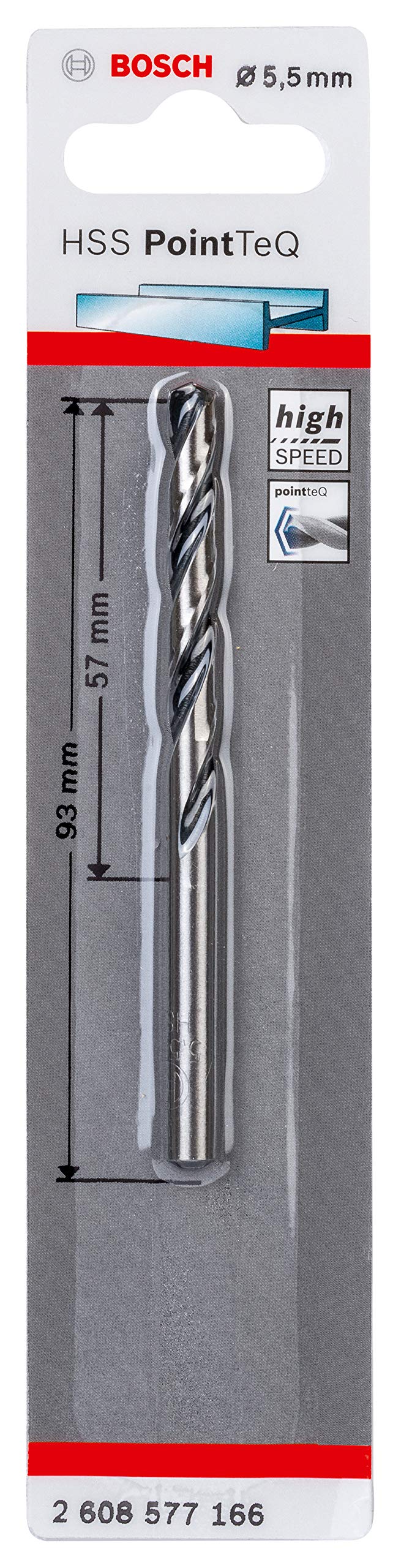 Bosch Professional 2608577166 PointTeQ HSS Twist Bit (for Metal, 5.5 x 57 x 93 mm, Accessories for Drill Driver), 5,5 x 57 x 93 mm
