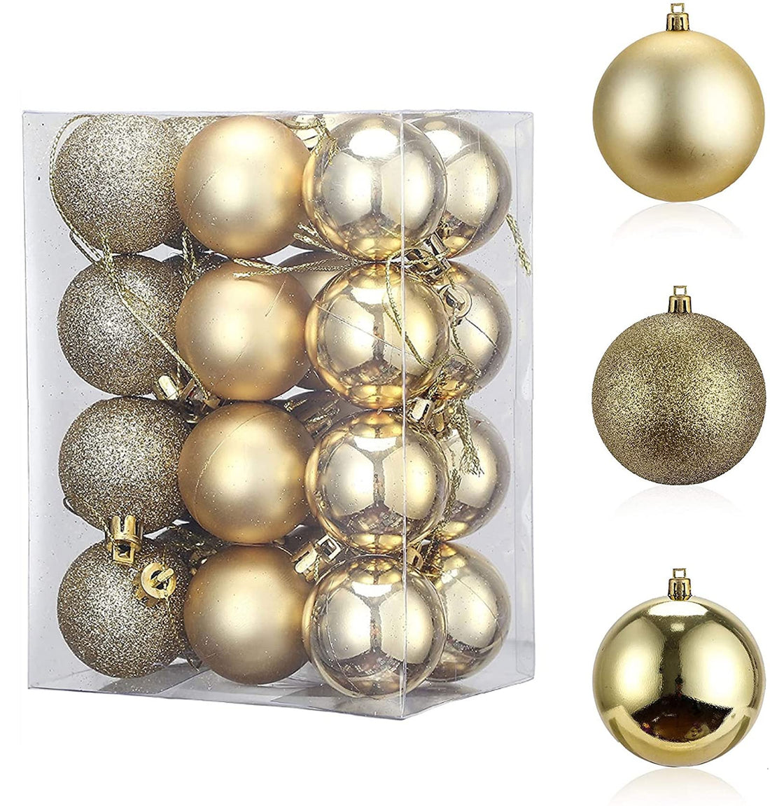 Christmas Decorations,T Tersely 24 Pack 3CM 1.18in Small Christmas Balls Ornaments for Xmas Tree - Shatterproof Christmas Tree Decorations Xmas Balls Baubles Set,Gold