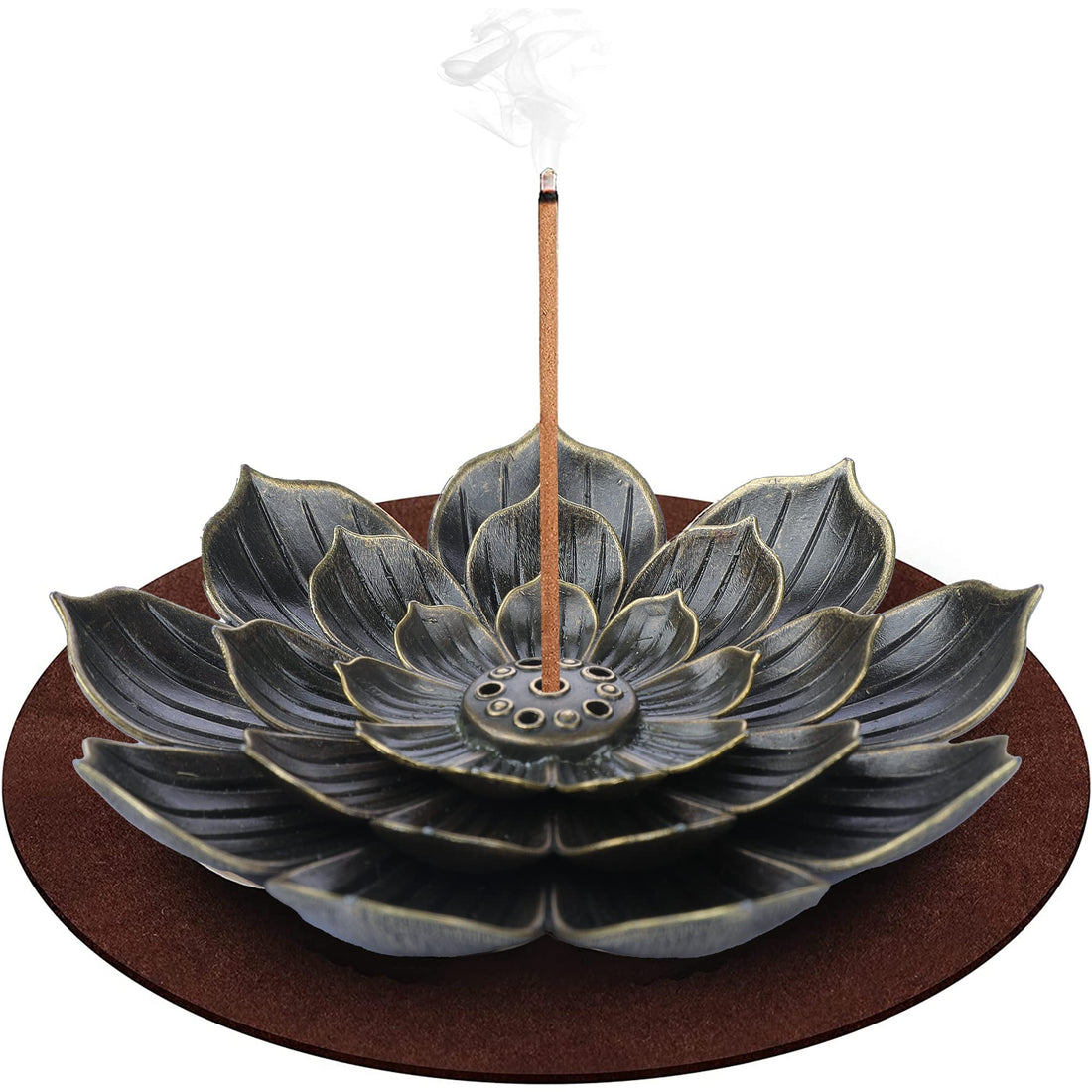 DK177 Brass Incense Holder, Lotus Incense Burner,Incense Stick Holders,Incense Holders for Sticks,Incens Burner Holder with Detachable Ash Catcher and Mat,for Home Office Yoga Meditation