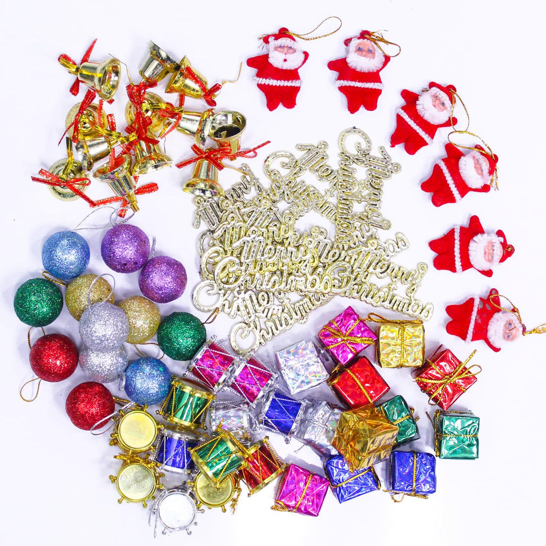 Wonka TIED RIBBONS Pack of 102 Christmas Tree Decoration Ornaments Items Hanging Accessories Combo Pack - Christmas Decorations Items for Home