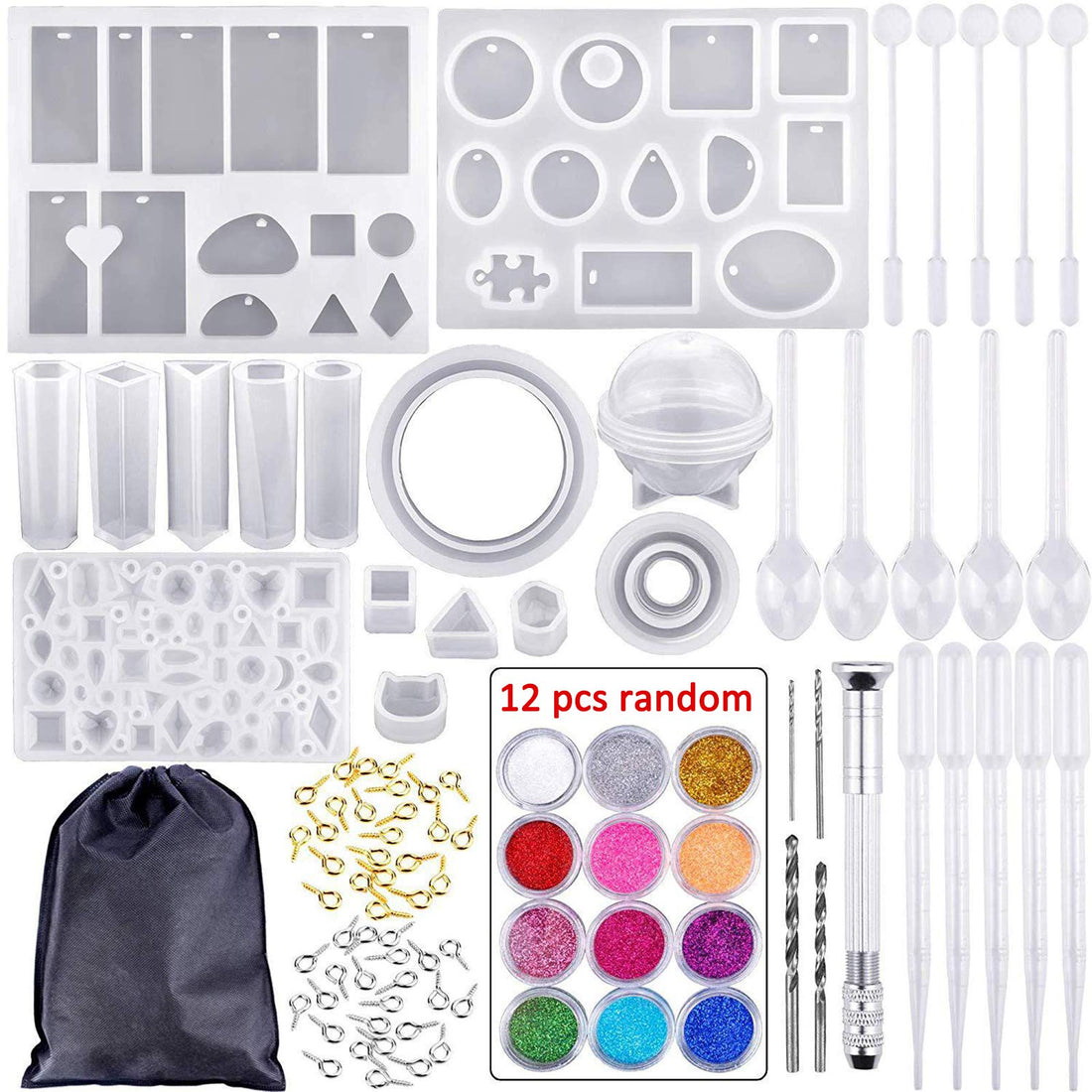 Geebuzz 94 PCS DIY Silicone Casting Molds and Tools Set - Jewelry Making Kit With Resin Molds for Ashtray, Crystal Rings, Bracelet, Pendant, Earring Crafts