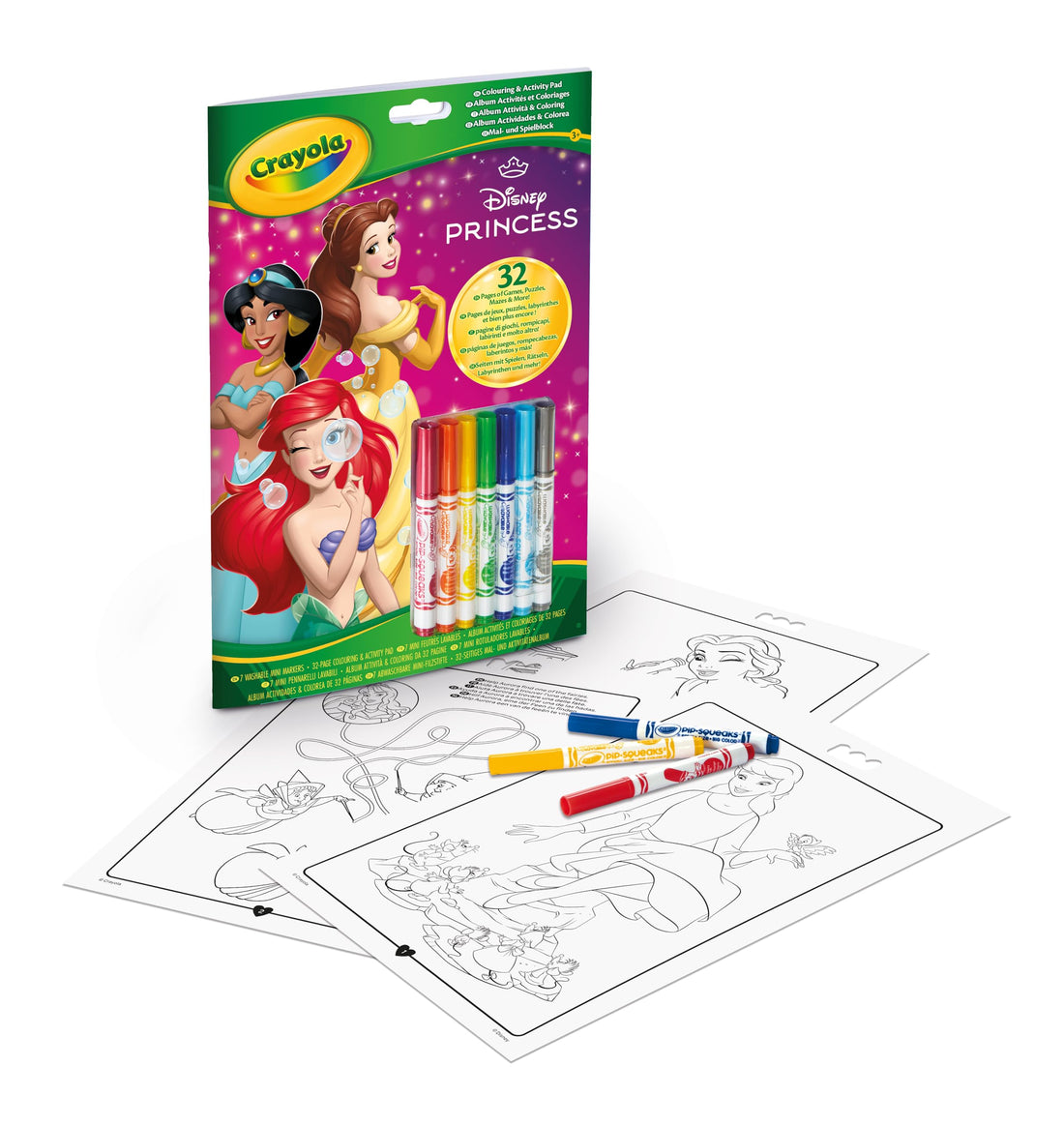 CRAYOLA - Disney Princess Activity & Coloring Album, 32 Colouring Pages and 7 Mini Washable Markers, 5807G