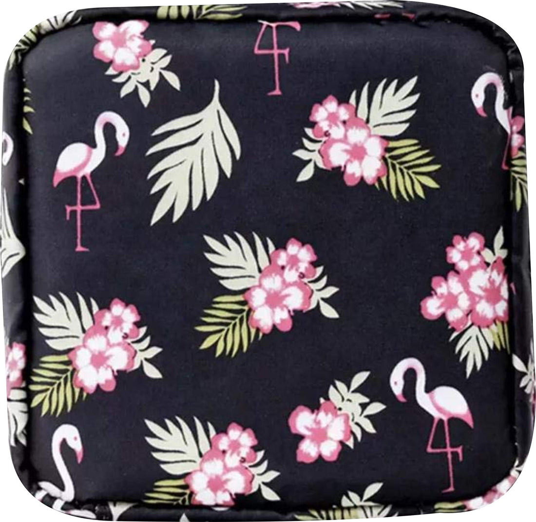 Trendy Cute Cartoon Pure Cotton Cloth Art Large-Capacity Menstual Pad Period Sanitary Napkin Storage Bag, Black Bird, Travel Accessories