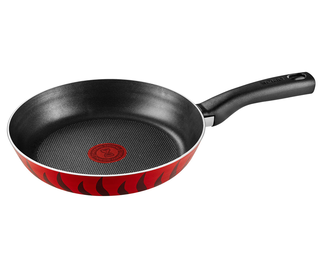 Tefal Tempo Flame Fry Pan With Handle, Non-Stick Titanium Coating, Size 26 cm, Thermo Signal Technology, Red - 220091526