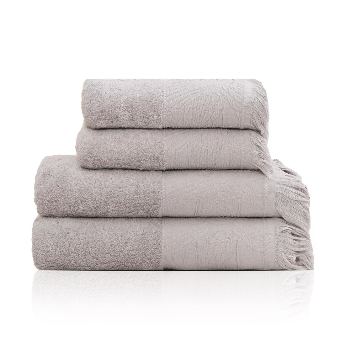 Premium Quality Cotton Bath Towel Set, Pack of 4 Pieces (Different Sizes), Ribbed Design Ultra Soft and Highly Absorbent Towels, Ideal for Hotel, Spa and Everyday Bathroom Use (Silver)