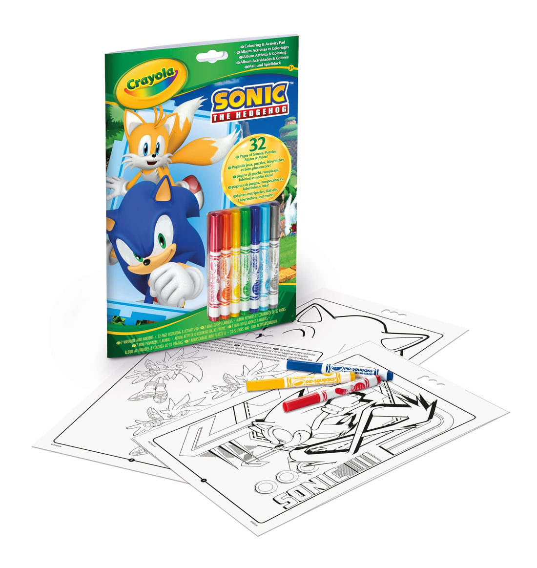 Crayola - Sonic Activity & Coloring Album, 32 Colouring Pages and 7 Mini Washable Felt Tip Pens 04-0866